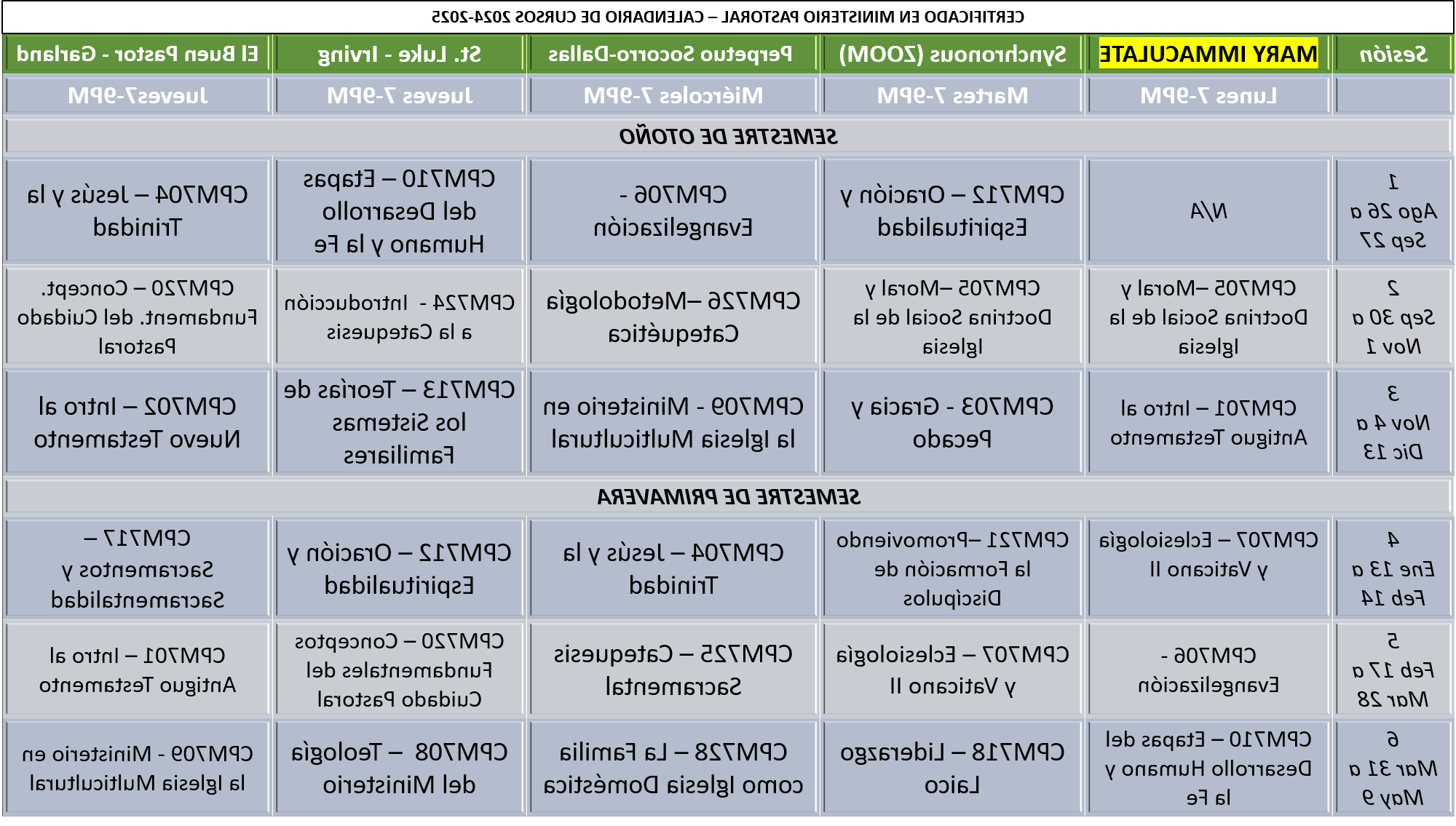 CPM COURSE SCHEDULE SPANISH 2024 2025